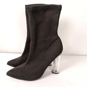Fashion Nova Aleeza Black Knit Sock Bootie 4” Heel Size 7